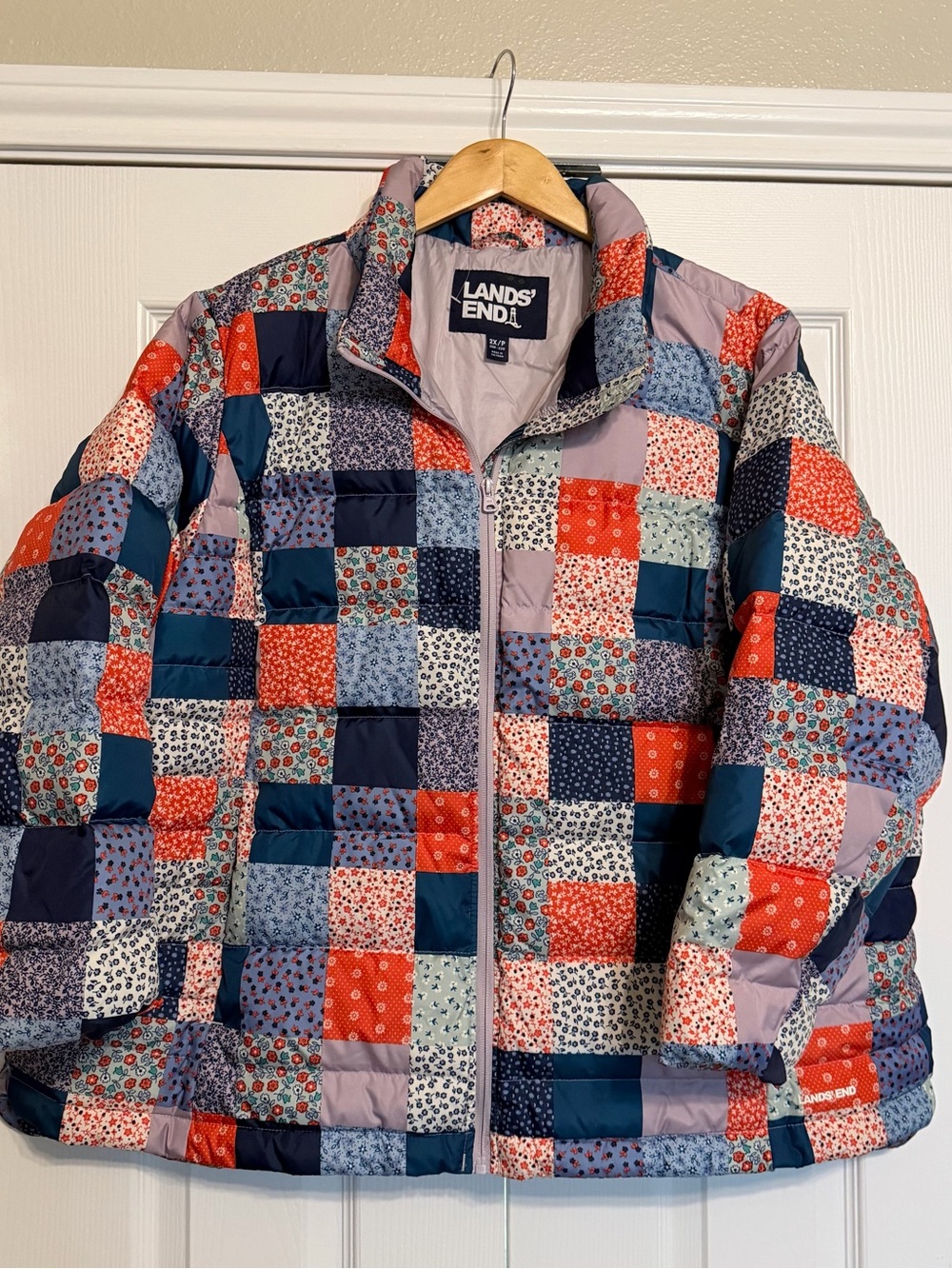 Lands' End Women's Patchwork Puffer Jacket - Multicolor